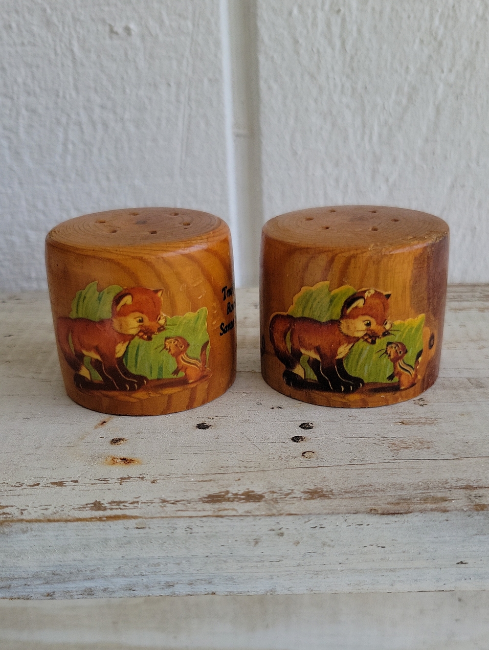 Vintage Wooden Fox Salt & Pepper Shakers -  New Mexico Sante Fe Chipmonk